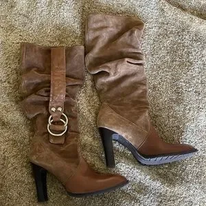 Leather Suede Brown Knee High Slouch Boots Jessica Simpson